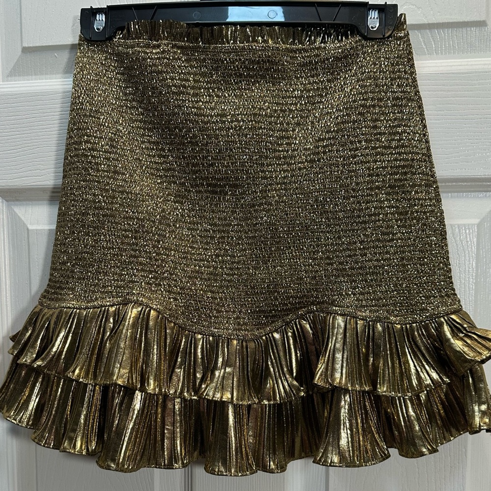 LoveShackFancy Metallic Gold Ruffle Mini Skirt - Picture 3 of 4